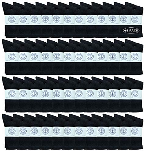 48 Pairs Of Yacht & Smith Wholesale Kids Crew Socks, Childrens Cotton Casual Crew Socks Size 6-8 (Black)