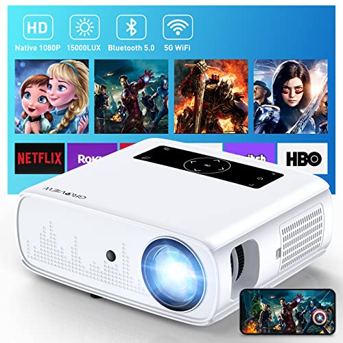 GROVIEW Projector, 4k Projector with WiFi and Bluetooth Support, 15000lux FHD 1080P Portable Projector for Outdoor Moive, 300'' Theater, Zoomable, [One-step Mirroring] for iOS/ Android, TV Stick, PS5