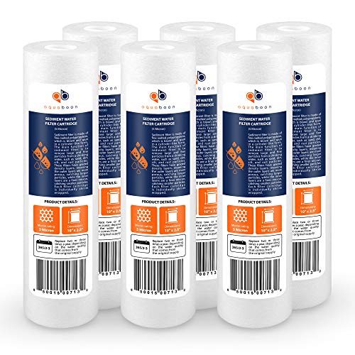 Aquaboon 6-Pack of 5 Micron 10'x2.5' Sediment Water Filter Replacement Cartridge for Any Standard RO Unit | Whole House Sediment Filtration | Compatible with DuPont WFPFC5002, Pentek DGD series, RFC