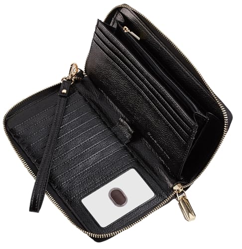 Chelmon Womens Wallet Leather RFID Blocking Purse Credit Card Clutch(pebble black)