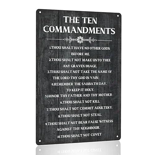 The Ten Commandments Thou Shalt Have No Other Gods Before Me Metal Hanging Sign Inspirational Signs Gift Farmhouse Rustic Wall Art Home Office Living Room Wall Decoration 12 x 8 Inches…