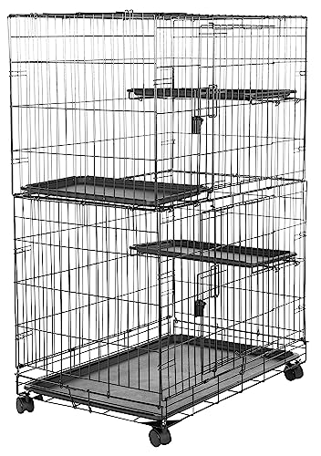 Amazon Basics Large 3-Tier Cat Durable,Pliable Cage Playpen Box Crate Kennel - 35.8'L x 22.4'W x 50.6'H, Black