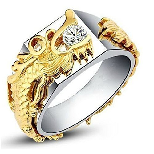 Solid Silver China Dragon Engagement Ring for Man Jewelry NSCD Simulated Diamond Male Ring