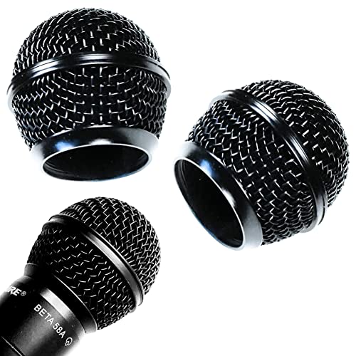 RhymKawa SM58 Mic Black Grille Replacement Compatible with SM58 SM58LC Beta58 Beta 58a Beta58A SA-M30 SV100 RK143G Wireless and Wired Vocal Microphone Head Cover, 2 Pack
