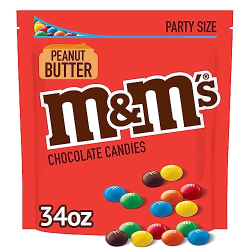 M&M'S Peanut Butter Milk Chocolate Christmas Candy, Party Size, 34 oz Resealable Bulk Candy Bag