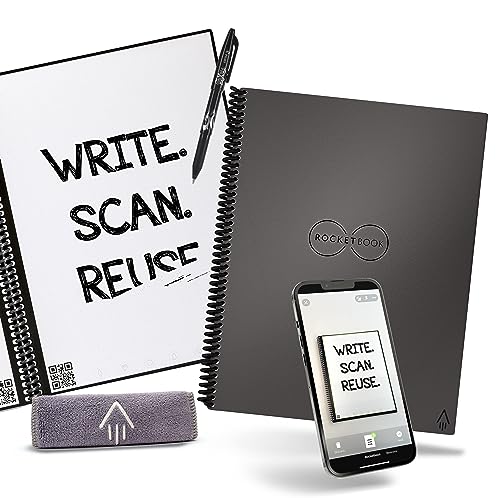 Rocketbook Core Reusable Smart Notebook | Innovative, Eco-Friendly, Digitally Connected Notebook with Cloud Sharing Capabilities | Dotted, 8.5' x 11', 32 Pg, Deep Space Gray, with Pen, Cloth, and App Included
