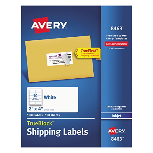 Avery Shipping Labels with TrueBlock Technology for Inkjet Printers 2' x 4', Box of 1,000 (8463)