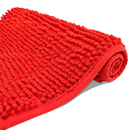 Eanpet Chenille Bath Mat Non-Slip Microfiber Floor Mat Baby Bath Mat for Kids Ultra Soft Washable Bathroom Dry Fast Water Absorbent Shower Mat Area Rugs (23.6' x 34.6', Red)