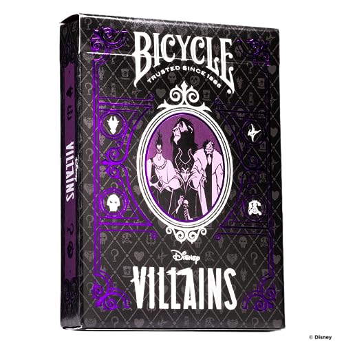 Bicycle Disney Villains Playing Cards - Features 12 Disney Villains Including Scar, Maleficent, Ursula, and More - Green or Purple Playing Cards (Colors May Vary)
