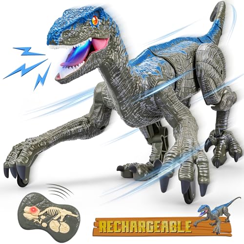CUKU Remote Control Dinosaur for Kids,2.4G Electronic RC Toys Velociraptor with 3D Eye Shaking Head &Roaring Sounds,Indoor Toys for 5 6 7 8 Year Old Gifts