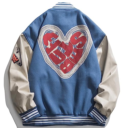 Vamtac Mens Varsity Jacket Vintage Streetwear Letterman Jackets Graphic Bomber Baseball Jacket Unisex Blue