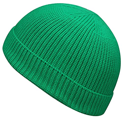 MaxNova Knit Cuff Short Fisherman Beanie Hat for Men Women Winter (Green)