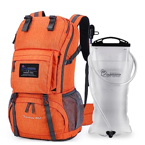 MOUNTAINTOP 40L Hiking Backpack with 3L Hydration Bladder for Women & Men Outdoor Travel Camping Day Pack with Rain Cover, 21.7 x 13 x 7.9 in,Orange