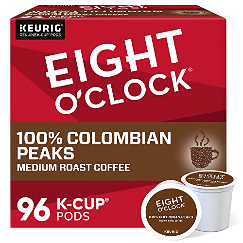 Eight O'Clock Coffee Colombian Peaks Keurig Single-Serve K-Cup Pods, Medium Roast Coffee, 96 Count (4 Packs of 24)