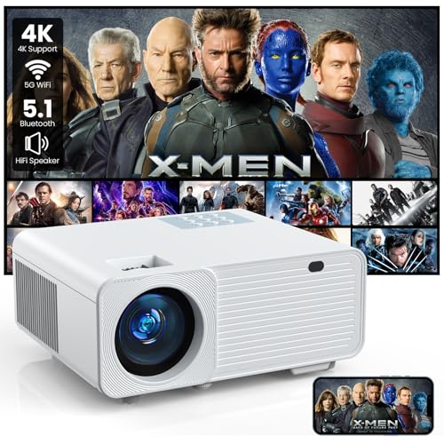NICPOW Native 1080P HD Projector, 5G WiFi Bluetooth Mini Projectors, 13000lux 400 ANSI Portable Home Video Proyector, Supports 4K & Zoom, Compatible with HDMI USB/ AV/ Smartphone/TV Stick/PS5/Windows