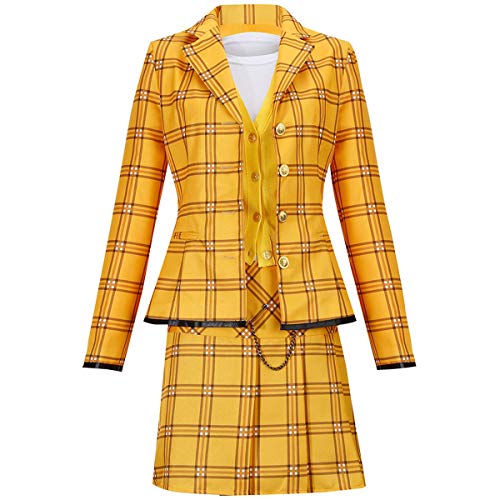 Women's Schoolgirl Plaid Blazer Skirt Halloween Costume Clueless Girl School Uniform Cosplay Deluxe Costumes