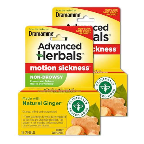 Dramamine Non-Drowsy, Motion Sickness Relief, Made with Natural Ginger, 18 Count, 2 Pack