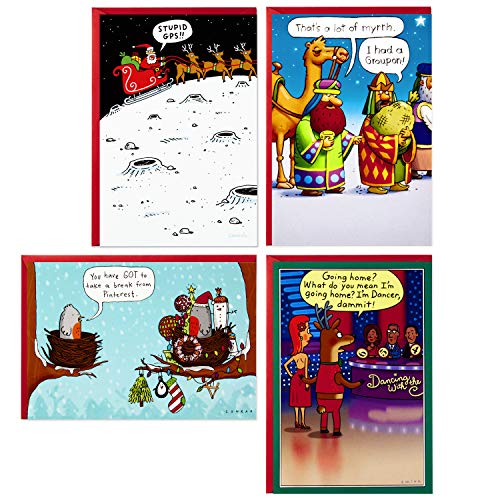 Hallmark Shoebox Funny Boxed Christmas Cards Assortment, Cartoons (4 Designs, 24 Christmas Cards with Envelopes)