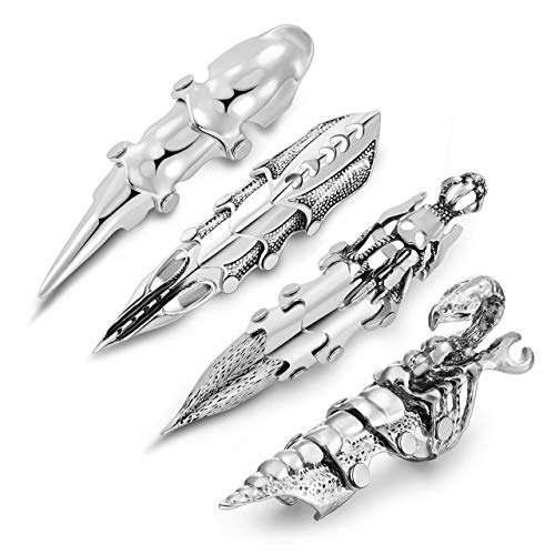 PiercingJ Men's Knuckle Joint Full Finger Double Ring Punk Rock Gothic Hinged Activity Rings Halloween Cosplay Costume Accessories Jewelry