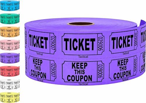 1000 Tacticai Raffle Tickets, Purple (8 Color Selection), Double Roll, Ticket for Events, Entry, Class Reward, Fundraiser & Prizes