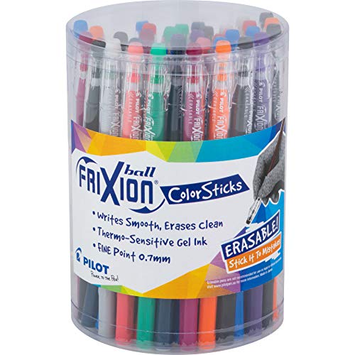Pilot, FriXion ColorSticks Erasable Gel Ink Pens, Fine Point 0.7 mm, Tub of 36, Assorted Colors