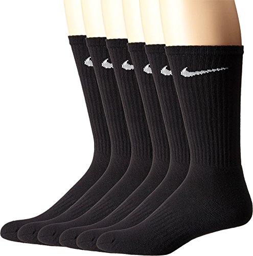 NIKE Unisex Performance Cushion Crew Socks with Band (6 Pairs), Black/White, Medium