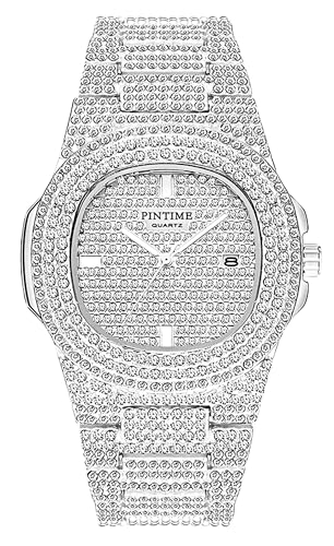 FANMIS Unisex Luxury Crystal Diamond Watches Silver Gold Fashion Quartz Analog Watch Stainless Steel Band Bracelet Big Face Women's Men's