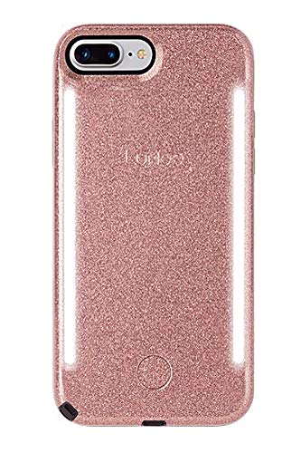 LuMee Duo Phone Case, Rose Glitter | Front & Back LED Lighting, Variable Dimmer | Shock Absorption, Bumper Case, Selfie Phone Case | iPhone 8+ / iPhone 7+ / iPhone 6s+ / iPhone 6+