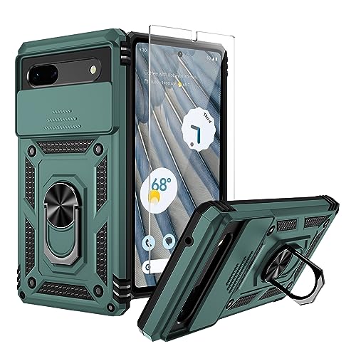 Vinve for Pixel 7 Case,Slide Camera Cover HD Screen Protector Military Grade Non-Slip Shockproof Kickstand Protective Case for Google Pixel 7 (Pine Green)