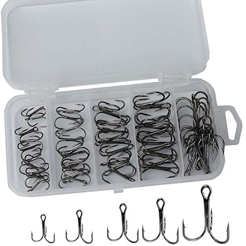 Drasry Fishing Treble Hooks Set for Saltwater Freshwater Size 1/0 to 16 High Carbon Steel Different Fish Hook 50pcs/Box (#2 to #10, Black)