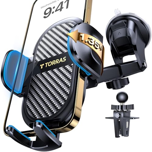 TORRAS Cell Phone Holder for Car [Thick Case & Heavy Phone Friendly] 3 in 1 Car Phone Holder Mount Dashboard Air Vent Windshield Fit for iPhone 14 13 12 11 Pro Max Samsung Galaxy Note Ultra