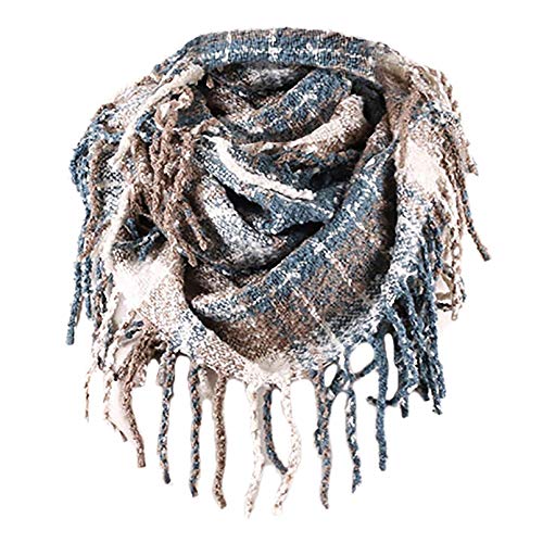 Womens Winter Plaid Infinity Scarf Warm Tassel Circle Loop Scarves & Knit Fall Scarfs for Women(05 Blue)