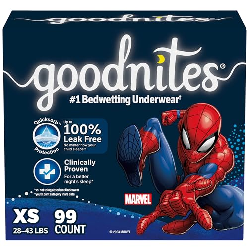 Goodnites Boys' Nighttime Bedwetting Underwear, Size Extra Large (95-140+ lbs), 63 Ct (3 Packs of 21), Packaging May Vary