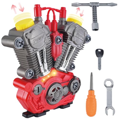 Take Apart Toys Engine Building Kit with Lights, Sounds & Over 20 COOL MECHANIC TOY TOOLS for Kids - Great for Children all Ages - #1 Best Boys Toys Gifts for Boys Idea - Hours of Educational Fun!