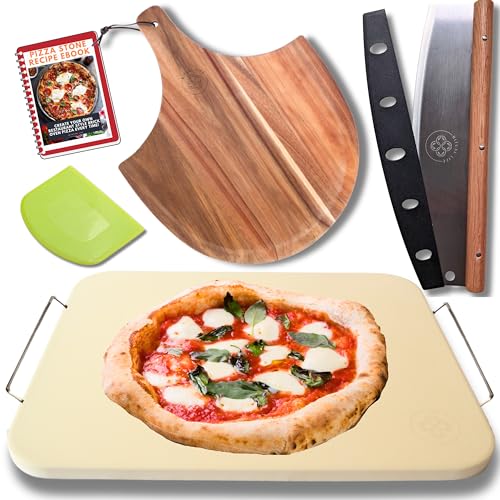 Ritual Life Pizza Stone for Oven Set - 15 inch Pizza Stone for Grill - 5PCS Pizza Making Accessories Kit - Large Pizza Oven Stone - Pizza Baking Stones for Oven, Baking Stone for Bread