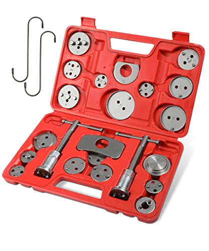 YAKEFLY 24Pieces Brake Caliper Tool,Universal Disc Brake Caliper Wind Back Tool and Piston Compression Sets,Heavy Duty Brake Caliper Compression Tool Caliper Piston Tool (Red)