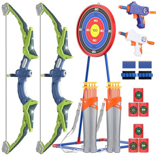 DRAMATION Kids Bow and Arrow Sets, LED Light Up Arrow Archery Kits, Sport Gifts Outdoor Toys Archery Set for Kids Ages 6-12 Years