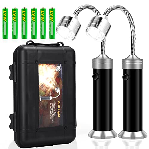 Grill Light, Grill Accessories - Christmas Stocking Stuffers for Men Dad Boyfriend, LED BBQ Light with Magnetic Base & 360° Flexible Gooseneck, Smoker Grilling Gifts for Men, Batteries Included-2 Pack