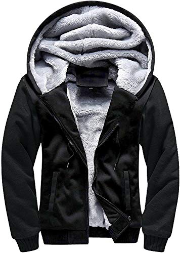 Men's Zip Up Hoodie Heavyweight Winter Sweatshirt Fleece Sherpa Lined Warm Jacket(Black,L)