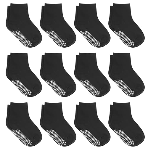 Debra Weitzner 12 Pairs Non-Slip Toddler Socks With Grips for Baby Boys and Girls - Anti-Slip Crew Socks for Infant's and Kids