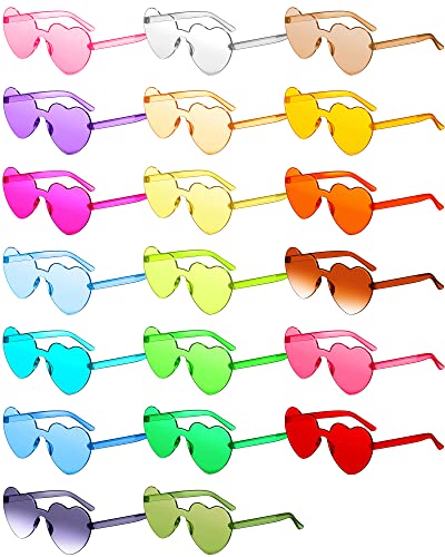 20 Pairs Heart Shaped Rimless Sunglasses Cute Candy Color Frameless Glasses Trendy Eyewear (Assorted Colors)