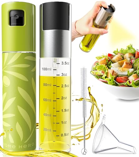 Home Hero 2 Pcs Oil Sprayer for Cooking - 120 ml Olive Oil Sprayer for Cooking - Olive Oil Spray Bottle for Cooking with Funnel & Cleaning Brush (Green & Clear Oil Spray)