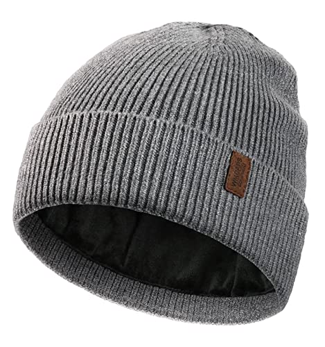 Wmcaps Winter Beanie Hats for Men Women, Fleece Lined Beanie Soft Warm Knit Hat Ski Stocking Cuffed Cap (Grey)