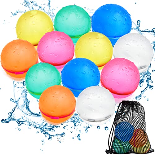 Reusable Water Bomb Balloons, Latex-Free Silicone Water Ball with Mesh Bag, Self-Sealing Water Bomb for Kids Adults Outdoor Activities Water Games Toy Summer Fun Party Supplies (12Pcs)
