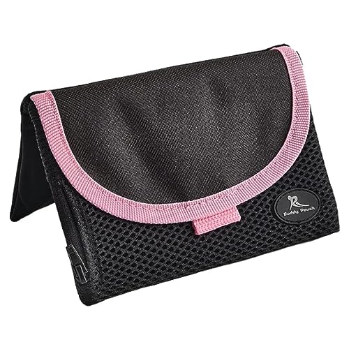 Running Buddy Magnetic Buddy Pouch, Beltess, Chafe and Bounce Free, Runners Fanny Pack, Phone Holder, Great for Running, Walking, Traveling & More, For Men & Women - 7-1/8” L x 4” W - Black and Pink