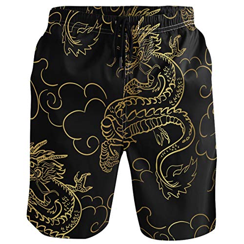 visesunny Men's Sacred Dragon Beach Shorts Summer Swim Trunks Sports Running Bathing Suits with Mesh Lining