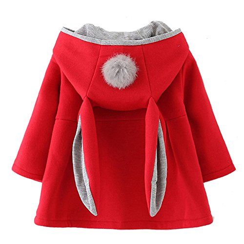 Urtrend Baby Girl's Toddler Winter Coat Jacket Outerwear Ears Hoodie(Tag 10,Red)