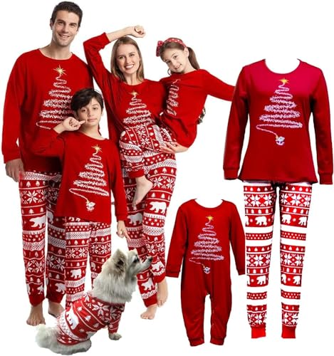 XSTH 2022 Women Size XL Christmas tree fireworks red top,Bear red and white striped pants Family Christmas Pajamas Xmas Pjs for Adults Kids Baby Dog Holiday Home Xmas Family Sleepwear Set