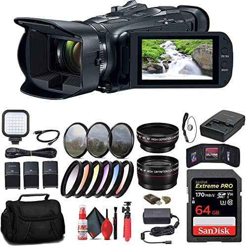 Canon Vixia HF G70 UHD 4K Camcorder (Black) (5734C002) + 64GB Memory Card + 2 x BP828 Battery + BP820 Charger + Color Filter Kit + Bag + Wide Angle Lens + Telephoto Lens + More (Renewed)
