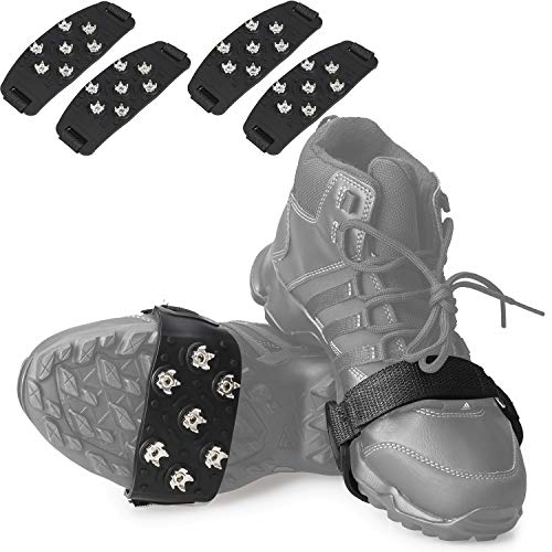FANBX F Crampon Traction Cleats Anti-Skid Traction Grips Crampons Spikes 7 Point Cleats for Footwear for Walking, Jogging, Hiking, Mountaineering Ice Snow Grips (Black 2 Pairs)